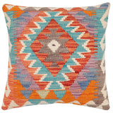 handmade Traditional Pillow Rust Blue Hand-Woven SQUARE 100% WOOL Hand woven turkish pillow2' x 2'