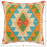 handmade Traditional Pillow Rust Blue Hand-Woven SQUARE 100% WOOL Hand woven turkish pillow2' x 2'