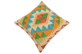 handmade Traditional Pillow Rust Blue Hand-Woven SQUARE 100% WOOL Hand woven turkish pillow2' x 2'