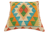 handmade Traditional Pillow Rust Blue Hand-Woven SQUARE 100% WOOL Hand woven turkish pillow2' x 2'