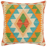 handmade Traditional Pillow Rust Blue Hand-Woven SQUARE 100% WOOL Hand woven turkish pillow2' x 2'