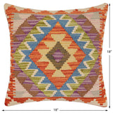 handmade Traditional Pillow Rust Blue Hand-Woven SQUARE 100% WOOL Hand woven turkish pillow2' x 2'