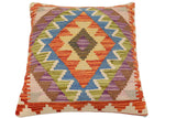 handmade Traditional Pillow Rust Blue Hand-Woven SQUARE 100% WOOL Hand woven turkish pillow2' x 2'