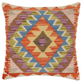 handmade Traditional Pillow Rust Blue Hand-Woven SQUARE 100% WOOL Hand woven turkish pillow2' x 2'