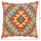 handmade Traditional Pillow Rust Blue Hand-Woven SQUARE 100% WOOL Hand woven turkish pillow2' x 2'