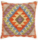 handmade Traditional Pillow Rust Blue Hand-Woven SQUARE 100% WOOL Hand woven turkish pillow2' x 2'