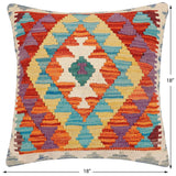 handmade Traditional Pillow Rust Blue Hand-Woven SQUARE 100% WOOL Hand woven turkish pillow2' x 2'