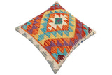 handmade Traditional Pillow Rust Blue Hand-Woven SQUARE 100% WOOL Hand woven turkish pillow2' x 2'