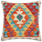 handmade Traditional Pillow Rust Blue Hand-Woven SQUARE 100% WOOL Hand woven turkish pillow2' x 2'