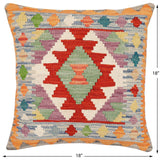 handmade Traditional Pillow Rust Blue Hand-Woven SQUARE 100% WOOL Hand woven turkish pillow2' x 2'