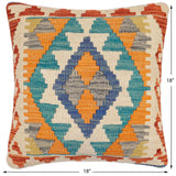 handmade Traditional Pillow Blue Rust Hand-Woven SQUARE 100% WOOL Hand woven turkish pillow2' x 2'