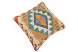 handmade Traditional Pillow Blue Rust Hand-Woven SQUARE 100% WOOL Hand woven turkish pillow2' x 2'