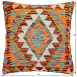 handmade Traditional Pillow Rust Blue Hand-Woven SQUARE 100% WOOL  Hand woven turkish pillow  2 x 2