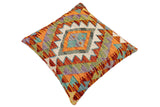 handmade Traditional Pillow Rust Blue Hand-Woven SQUARE 100% WOOL  Hand woven turkish pillow  2 x 2