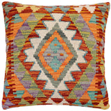 handmade Traditional Pillow Rust Blue Hand-Woven SQUARE 100% WOOL  Hand woven turkish pillow  2 x 2