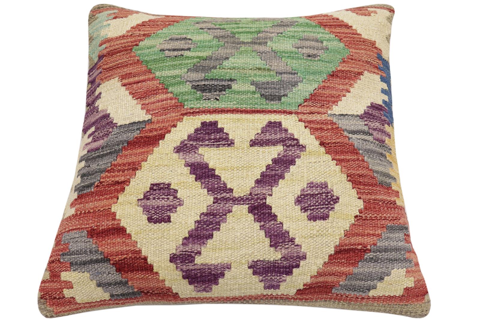 handmade Traditional Pillow Red Gray Hand-Woven SQUARE 100% WOOL Hand woven turkish pillow2' x 2'