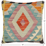 handmade Traditional Pillow Blue Rust Hand-Woven SQUARE 100% WOOL Hand woven turkish pillow2' x 2'