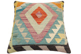 handmade Traditional Pillow Blue Rust Hand-Woven SQUARE 100% WOOL Hand woven turkish pillow2' x 2'