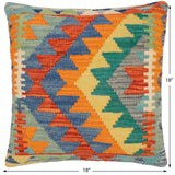 handmade Modern Pillow Rust Blue Hand-Woven SQUARE 100% WOOL  Hand woven turkish pillow  2 x 2