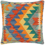 handmade Modern Pillow Rust Blue Hand-Woven SQUARE 100% WOOL  Hand woven turkish pillow  2 x 2