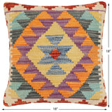 handmade Traditional Pillow Blue Rust Hand-Woven SQUARE 100% WOOL Hand woven turkish pillow2' x 2'