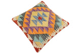 handmade Traditional Pillow Blue Rust Hand-Woven SQUARE 100% WOOL Hand woven turkish pillow2' x 2'