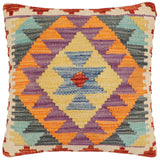 handmade Traditional Pillow Blue Rust Hand-Woven SQUARE 100% WOOL Hand woven turkish pillow2' x 2'