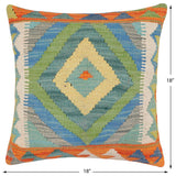 handmade Traditional Pillow Rust Blue Hand-Woven SQUARE 100% WOOL Hand woven turkish pillow2' x 2'