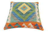 handmade Traditional Pillow Rust Blue Hand-Woven SQUARE 100% WOOL Hand woven turkish pillow2' x 2'