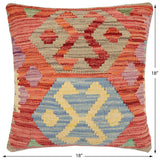 handmade Traditional Pillow Red Blue Hand-Woven SQUARE 100% WOOL Hand woven turkish pillow2' x 2'