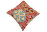 handmade Traditional Pillow Red Blue Hand-Woven SQUARE 100% WOOL Hand woven turkish pillow2' x 2'