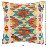 handmade Traditional Pillow Rust Blue Hand-Woven SQUARE 100% WOOL Hand woven turkish pillow2' x 2'