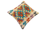 handmade Traditional Pillow Rust Blue Hand-Woven SQUARE 100% WOOL Hand woven turkish pillow2' x 2'