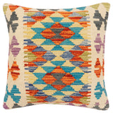 handmade Traditional Pillow Rust Blue Hand-Woven SQUARE 100% WOOL Hand woven turkish pillow2' x 2'