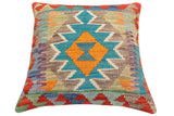 handmade Traditional Pillow Rust Blue Hand-Woven SQUARE 100% WOOL Hand woven turkish pillow2' x 2'