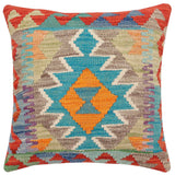 handmade Traditional Pillow Rust Blue Hand-Woven SQUARE 100% WOOL Hand woven turkish pillow2' x 2'