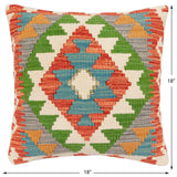 handmade Traditional Pillow Rust Blue Hand-Woven SQUARE 100% WOOL Hand woven turkish pillow2' x 2'