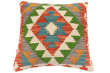 handmade Traditional Pillow Rust Blue Hand-Woven SQUARE 100% WOOL Hand woven turkish pillow2' x 2'