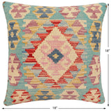 handmade Traditional Pillow Blue Red Hand-Woven SQUARE 100% WOOL Hand woven turkish pillow2' x 2'