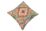 handmade Traditional Pillow Blue Red Hand-Woven SQUARE 100% WOOL Hand woven turkish pillow2' x 2'