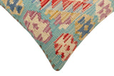 handmade Traditional Pillow Blue Red Hand-Woven SQUARE 100% WOOL Hand woven turkish pillow2' x 2'