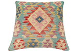 handmade Traditional Pillow Blue Red Hand-Woven SQUARE 100% WOOL Hand woven turkish pillow2' x 2'