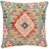 handmade Traditional Pillow Blue Red Hand-Woven SQUARE 100% WOOL Hand woven turkish pillow2' x 2'