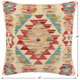 handmade Traditional Pillow Beige Red Hand-Woven SQUARE 100% WOOL Hand woven turkish pillow2' x 2'