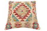 handmade Traditional Pillow Beige Red Hand-Woven SQUARE 100% WOOL Hand woven turkish pillow2' x 2'