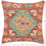 handmade Traditional Pillow Red Blue Hand-Woven SQUARE 100% WOOL  Hand woven turkish pillow  2 x 2