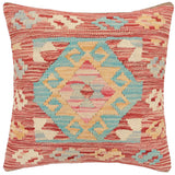 handmade Traditional Pillow Red Blue Hand-Woven SQUARE 100% WOOL  Hand woven turkish pillow  2 x 2