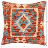 handmade Traditional Pillow Rust Blue Hand-Woven SQUARE 100% WOOL  Hand woven turkish pillow  2 x 2