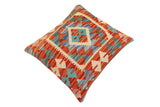 handmade Traditional Pillow Rust Blue Hand-Woven SQUARE 100% WOOL  Hand woven turkish pillow  2 x 2