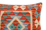 handmade Traditional Pillow Rust Blue Hand-Woven SQUARE 100% WOOL  Hand woven turkish pillow  2 x 2